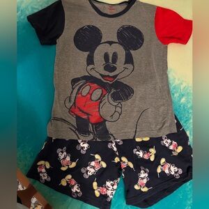 Kids Short Sleeve Mickey Print Pajama Set - Gray with Red & Navy